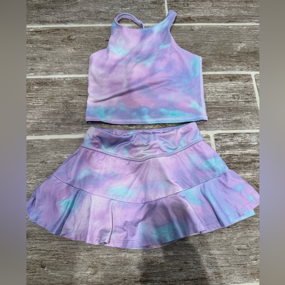 ALL IN MOTION GIRLS TIE DYE SKIRT SET OUTFIT PURPLE BLUE